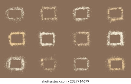 Spray Texture Color Frame Set. Blank Grainy Stamp Collection. Stencil Splatter, Grunge Design Elements in Rectangle Shape. Abstract Paint Brush. Grain Square Border. Isolated Vector Illustration.