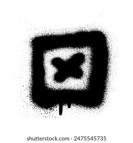 Spray textured graffiti doodle punk shape - cross in square. Hand drawn abstract scribble and squiggle, creative bold shape