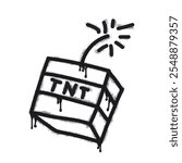 Spray tnt icon isolated on white background. tnt graffiti icon with overspray in black on white. Vector illustration.