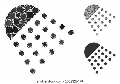Spray tool mosaic of abrupt pieces in various sizes and color hues, based on spray tool icon. Vector abrupt pieces are united into illustration. Spray tool icons collage with dotted pattern.