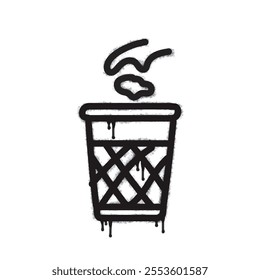 Spray trash can icon isolated on white background. Oversprayed trash can graffiti icon in black on white. Vector illustration.