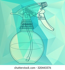Spray trigger, atomizer, sprayer, pulverizer, air gun. Vector illustration technical drawing on polygonal triangle background.