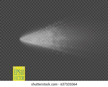 Spray vector effect isolated on transparent background. White fog or smoke with many small particles.

