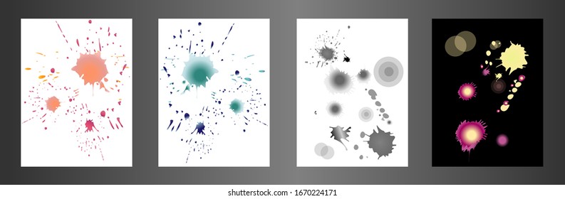 Pintura vectorial de pulverización, fondo de salpicadura de color agua, colorido de pintura cae conjunto de texturas