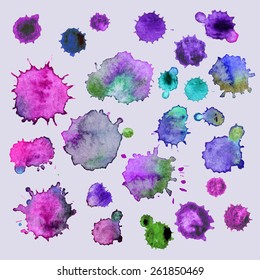 Spray vector paint, watercolor splash background,colorful paint drops texture. Watercolor composition for scrapbook elements or print.