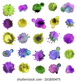 Spray vector paint, watercolor splash background,colorful paint drops texture. Watercolor composition for scrapbook elements or print.