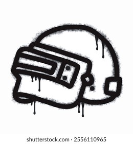 Spray of war helmet icon isolated on white background. Oversprayed battle helmet icon in black on white. Vector illustration.