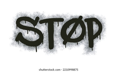 Spray the word stop graffiti painted black on white. Drops of sprayed love words. isolated on a white background. vector illustration

