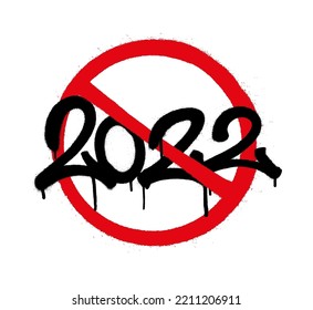 Sprayed 2022 tag graffiti crossed out with red paint. Vector illustration.