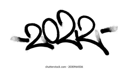 Sprayed 2022 tag graffiti with overspray in black over white. Vector illustration.