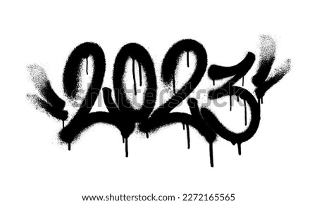 Sprayed 2023 tag gfont graffiti with overspray in black over white. Vector illustration.