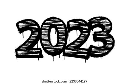 Graffiti con la etiqueta rociada 2023 con aerosol en blanco sobre negro. Ilustración vectorial.