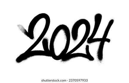 Sprayed 2024 tag gfont graffiti with overspray in black over white. Vector illustration.