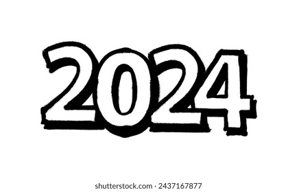 Sprayed 2024 tag gfont graffiti with overspray in black over white. Vector illustration.