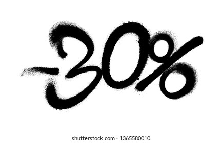 Sprayed -30 percent graffiti with overspray in black over white. Vector illustration. svg