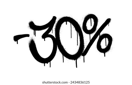 Sprayed -30 percent graffiti with overspray in black over white. Vector illustration. svg