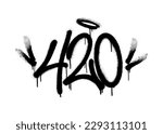 Sprayed 420 tag graffiti with overspray in black over white. Vector illustration.