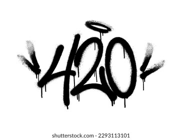 Sprayed 420 tag graffiti with overspray in black over white. Vector illustration.