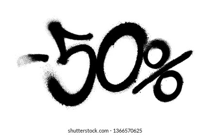 Sprayed -50 percent graffiti with overspray in black over white. Vector illustration.