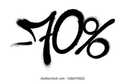 Sprayed -70 percent graffiti with overspray in black over white. Vector illustration.