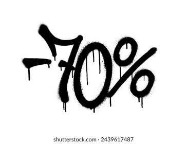 Sprayed -70 percent graffiti with overspray in black over white. Vector illustration.