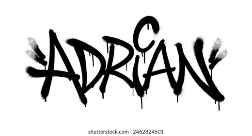 Besprüht Adrian Name mit Overspray in Schwarz über Weiß. Vektorillustration.