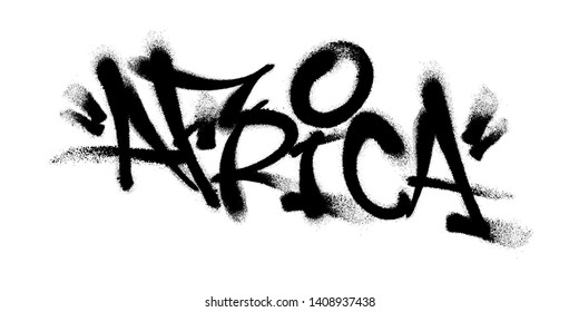 Sprayed Africa font graffiti with overspray in black over white. Vector illustration.