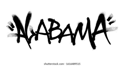 Sprayed Alabama font graffiti with overspray in black over white. Vector illustration.