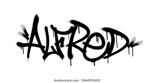 Sprayed Alfred name with overspray in black over white. Vector illustration.