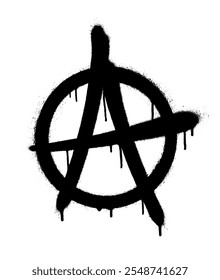 Sprayed anarchy symbol with overspray in black over white. Vector illustration.