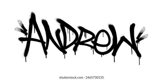 Sprayed Andrew name with overspray in black over white. Vector illustration.