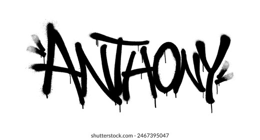 Sprayed Anthony name with overspray in black over white. Vector illustration.