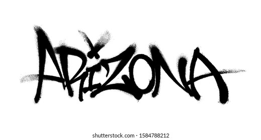 Sprayed Arizona font graffiti with overspray in black over white. Vector illustration.