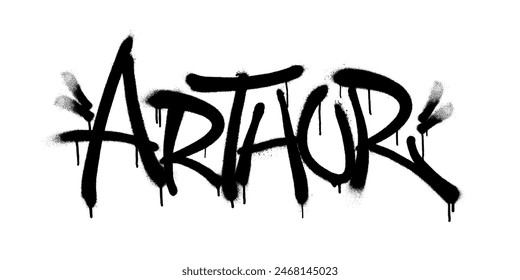 Sprayed Arthur name with overspray in black over white. Vector illustration.