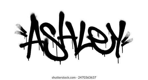 Sprayed Ashley name with overspray in black over white. Vector illustration.