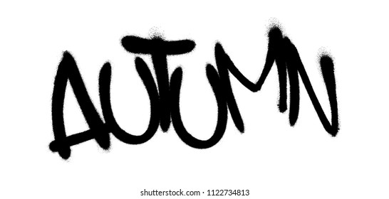 Sprayed autumn font graffiti with overspray in black over white. Vector graffiti art illustration.