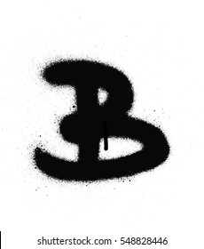 sprayed B font graffiti with leak in black over white