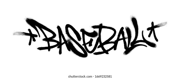 Sprayed baseball font graffiti with overspray in black over white. Vector illustration.