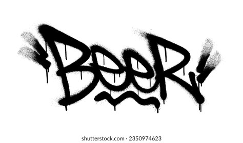 Sprayed beer font graffiti with overspray in black over white. Vector illustration.