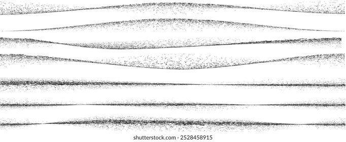 Sprayed black border line .Graffiti line art design . Noise dispersion wavy logo . Spray effect .Grunge borders set . Distressed, noised  wave lines set . Wavy design element collection.vector texture