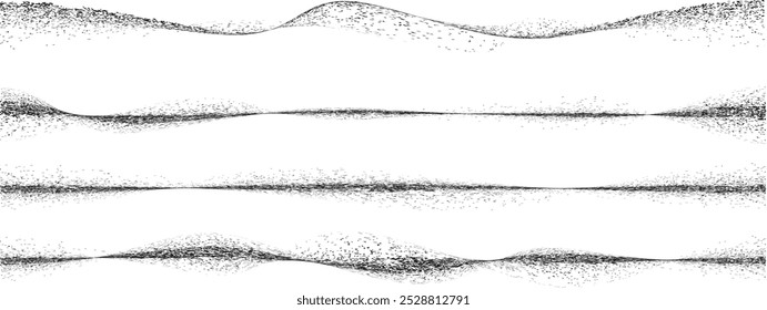 Sprayed black border line .Graffiti line art design . Noise dispersion wavy logo . Spray effect .Grunge borders set . Distressed, noised  wave lines set . Wavy design element collection.vector texture