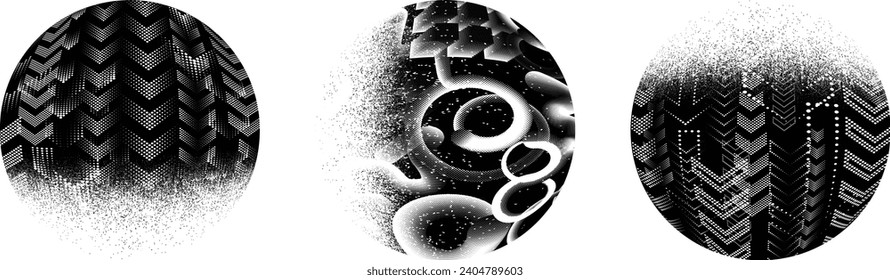 Bespritzt schwarzen Kreis Set.Graffiti art design . Geräuschstreuungskreis Spritzeffekt .Grunge Textur . Distressives Element .Vektor