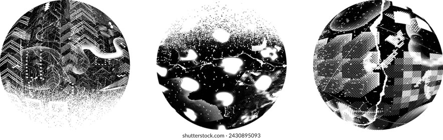 Conjunto de círculos negros pulverizados. Diseño de arte de graffiti . Círculo de dispersión de ruido. Efecto spray .Textura grunge . Elemento en dificultades .vector