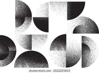 Sprayed black half circles composition .Graffiti art design . Noise textured semi circles . Spray effect .Grunge texture .Art design forms.Distressed element .Rough roller paint semicircles .Vector  