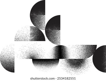 Sprayed black half circles composition .Graffiti art design . Noise textured semi circles . Spray effect .Grunge texture .Art design forms.Distressed element .Rough roller paint semicircles .Vector  