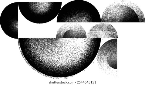 Sprayed black half circles composition .Graffiti art design . Noise textured semi circles . Spray effect .Grunge texture .Art design forms.Distressed element .Rough roller paint semicircles .Vector  