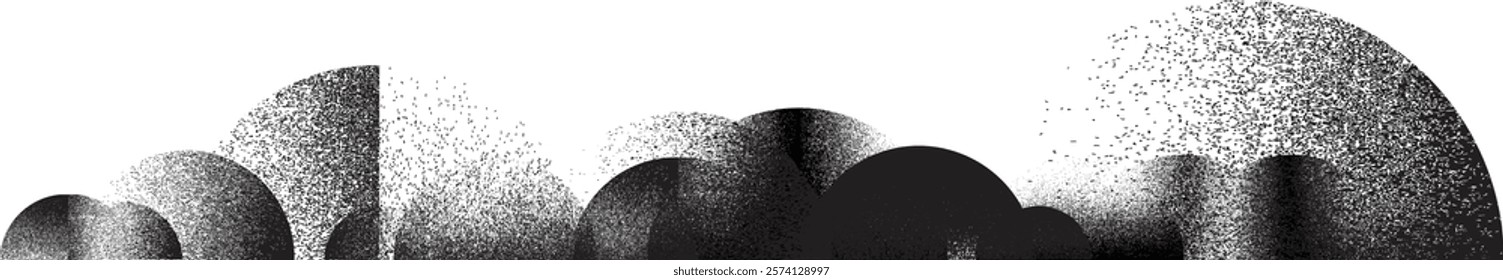 Sprayed black half circles composition .Graffiti art design . Noise textured semi circles . Spray effect .Grunge texture .Art design forms.Distressed element .Rough roller paint semicircles .Vector  