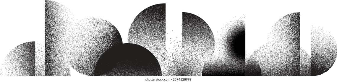 Sprayed black half circles composition .Graffiti art design . Noise textured semi circles . Spray effect .Grunge texture .Art design forms.Distressed element .Rough roller paint semicircles .Vector  