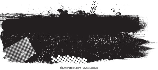 Línea negra rociada. Diseño artístico de graffiti. Logo de dispersión de ruido. Efecto spray. Grunge, granulado, textura arenosa. Elemento con problemas .vector 