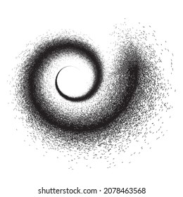 Sprayed black line in spiral form .Graffiti art design . Noise dispersion logo . Spray effect .Grunge, grainy, gritty texture . Distressed element .vector 